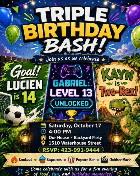 Triple Birthday Bash invitation