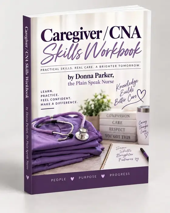 Caregiver CNA Skills Workbook cover mockup