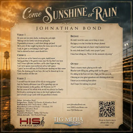Come Sunshine or Rain song download and lyric card