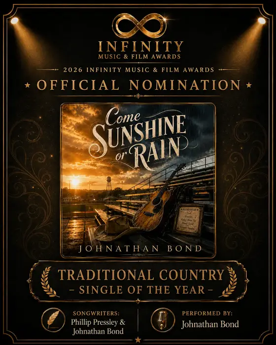 Come Sunshine or Rain Infinity Music and Film Awards nomination graphic