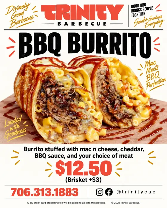 Trinity Barbecue BBQ burrito promotion