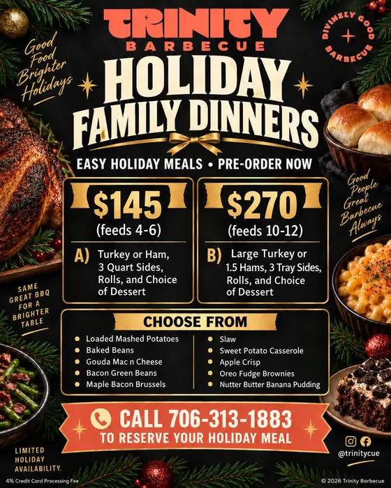 Trinity Barbecue holiday family dinners