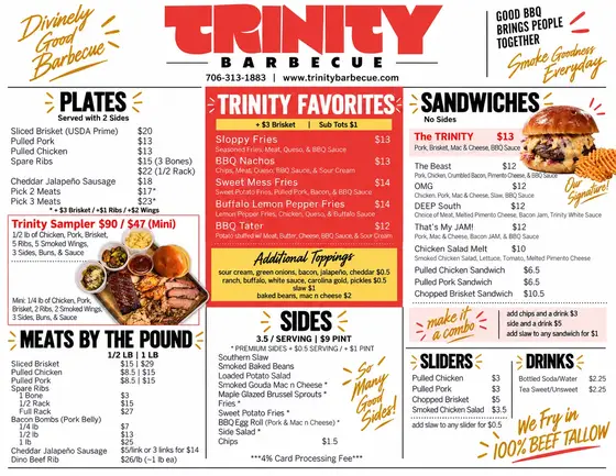 Trinity Barbecue main menu