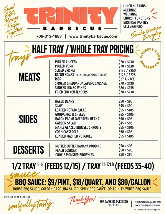 Trinity Barbecue tray pricing menu