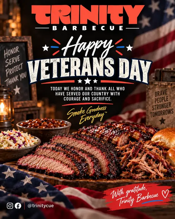 Trinity Barbecue Veterans Day graphic
